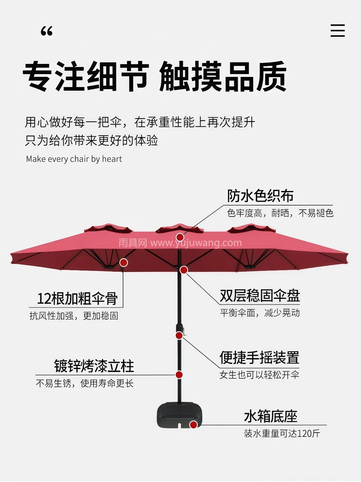户外遮阳伞太阳伞大型阳台中柱伞庭院伞罗马伞天台室外院子遮阳伞 - 详情图