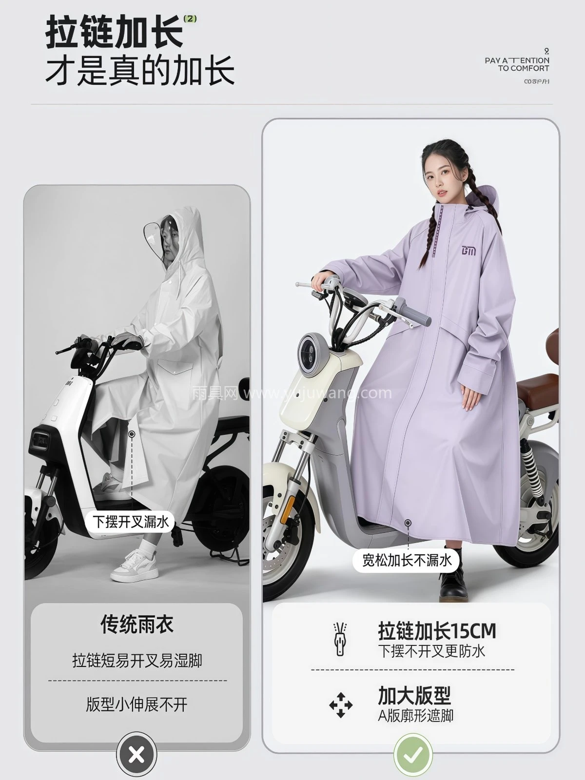电动电瓶车雨衣长款全身防暴雨成人外穿单人女款人车分离雨披 - 详情图