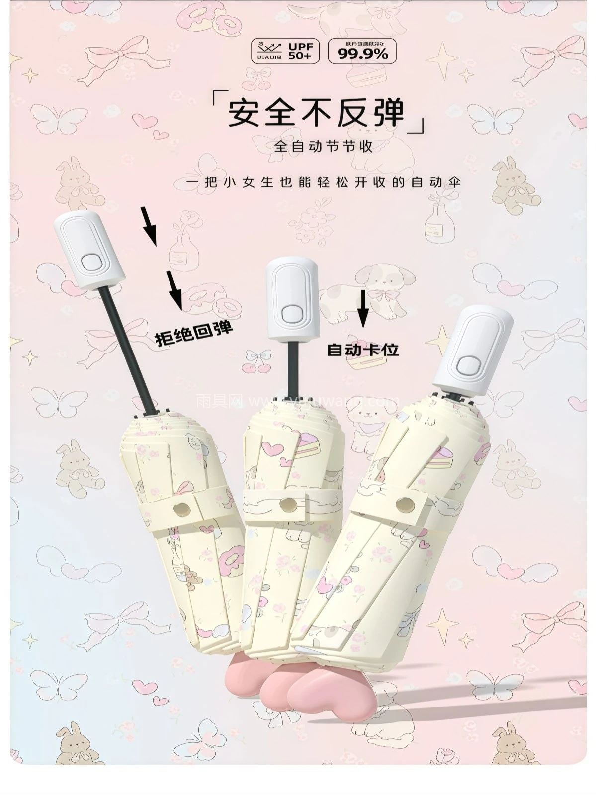 小碎花设计师爱心款太阳伞女晴雨两用防晒防紫外线全自动折叠雨伞 - 详情图