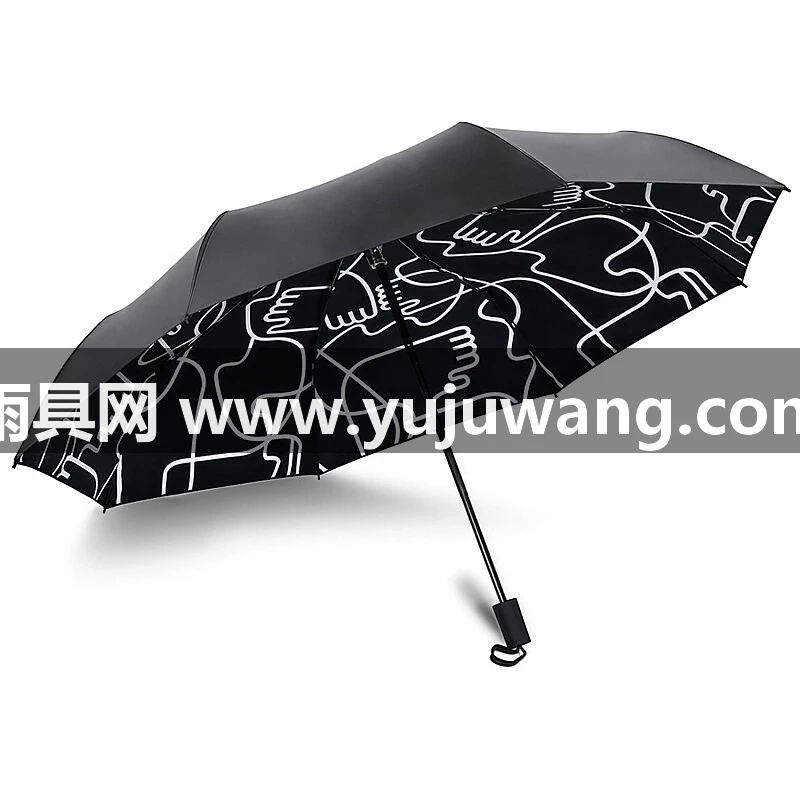 武汉雨具网·武汉全自动晴雨伞防晒防紫外线两用创意五折叠黑胶太阳伞女厂家·产品图4