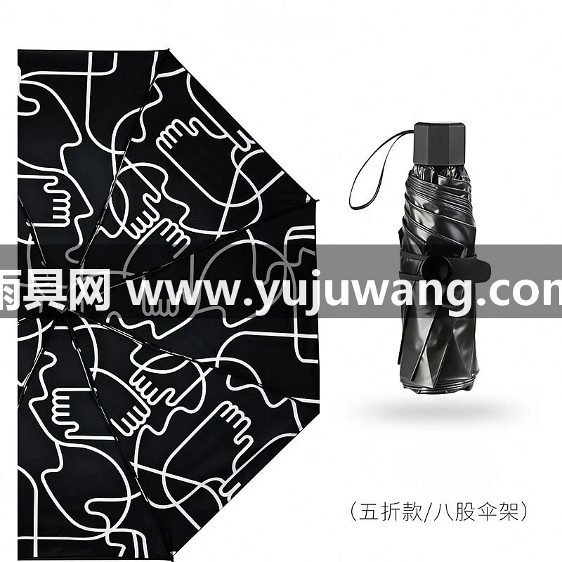 武汉雨具网·武汉全自动晴雨伞防晒防紫外线两用创意五折叠黑胶太阳伞女厂家·产品图5