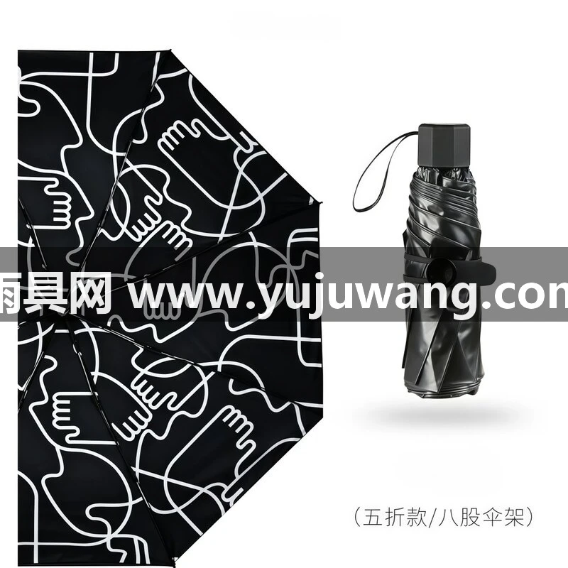 武汉雨具网·武汉全自动晴雨伞防晒防紫外线两用创意五折叠黑胶太阳伞女厂家·产品图5