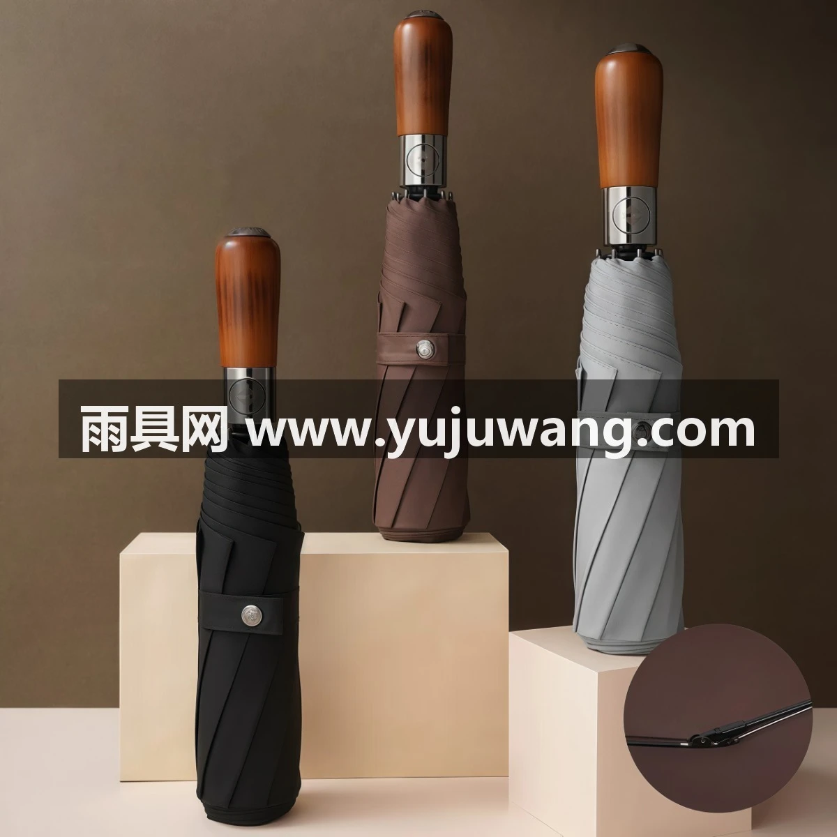 武汉雨具网·英伦商务简约轻便雨伞男女士加固结实抗风高颜值复古全自动折叠伞·产品图2