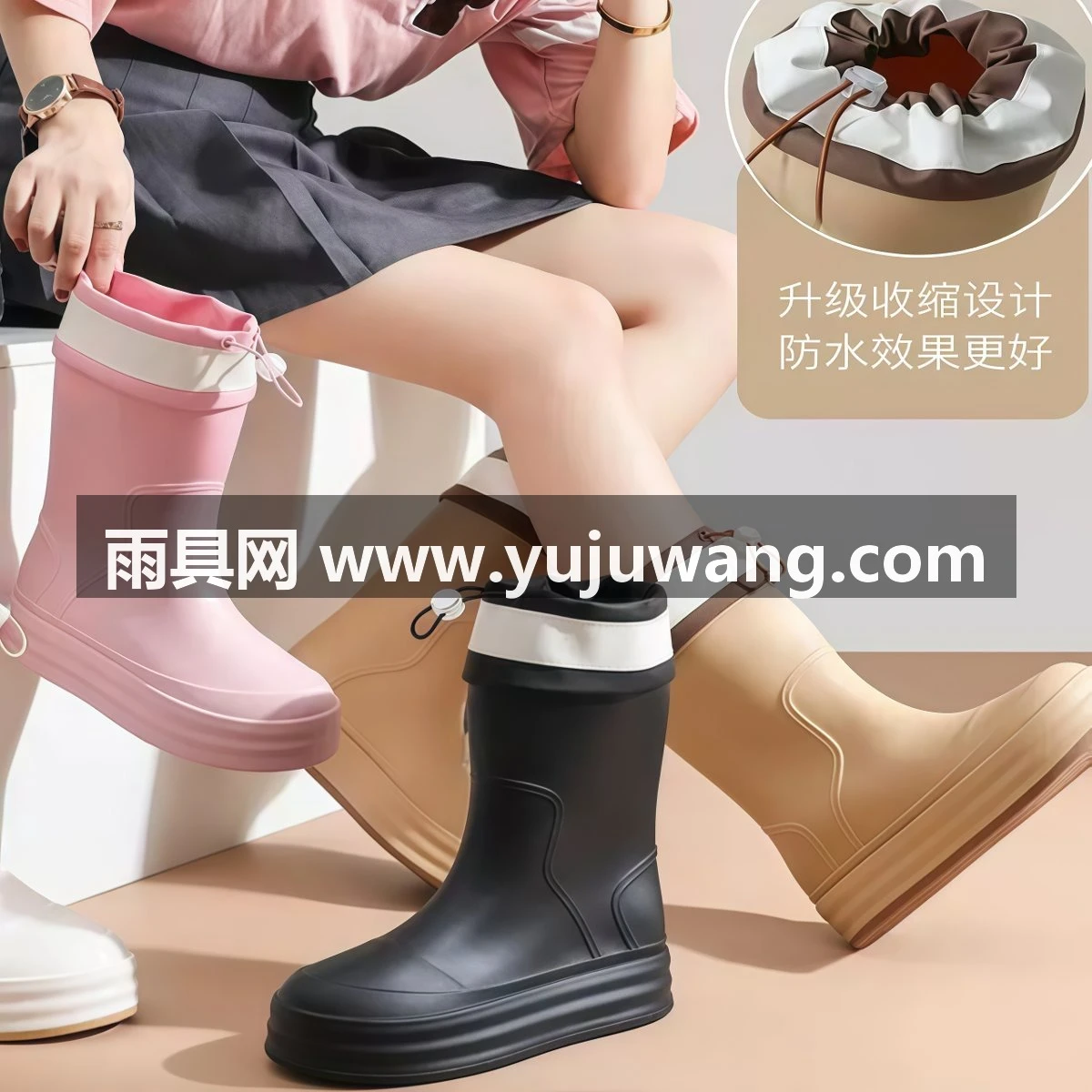 武汉雨具网·女款中筒雨鞋外穿胶鞋防滑加绒防水鞋厨房雨靴水靴·产品图3