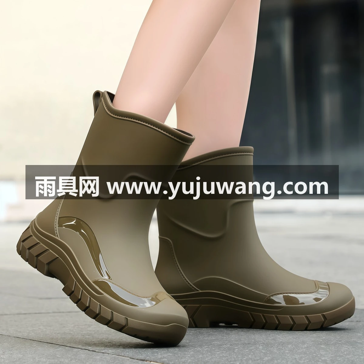 武汉雨具网·新款时尚雨鞋女中筒厚底防水防滑耐磨厨房工作鞋加绒保暖短筒雨靴·产品图2