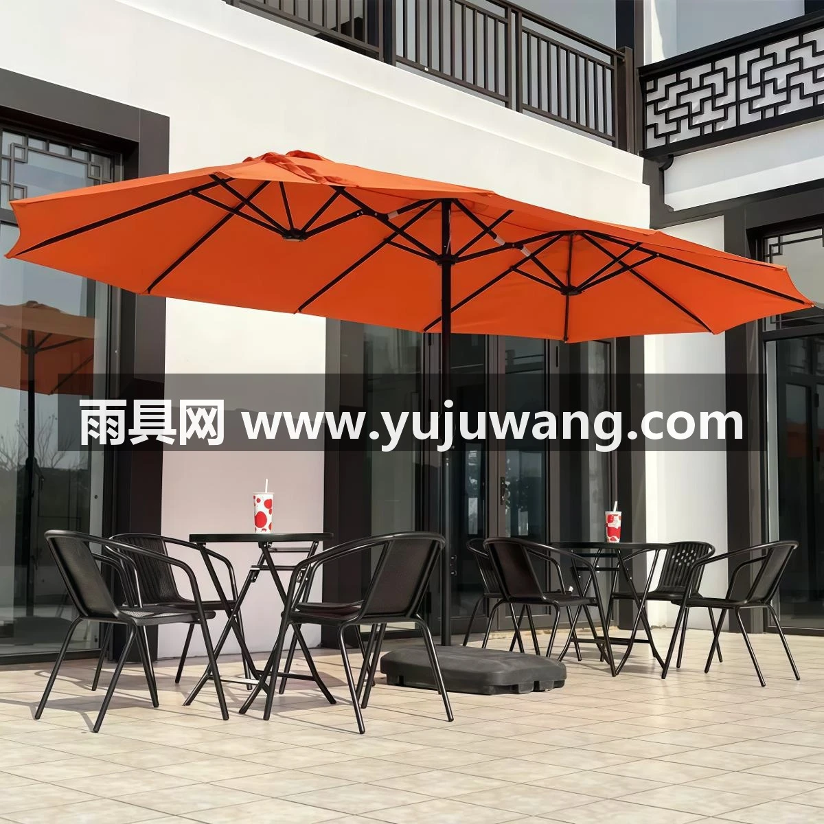武汉雨具网·白色双头伞户外遮阳伞奶茶店咖啡厅酒店民宿商用外摆休闲室外伞·产品图3