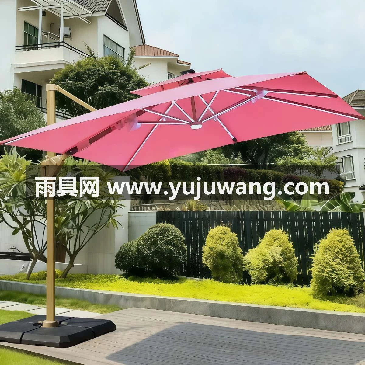 武汉雨具网·户外粉色方形遮阳伞酒店别墅门口伞物业伞彩色定制罗马伞2米5大伞·产品图2
