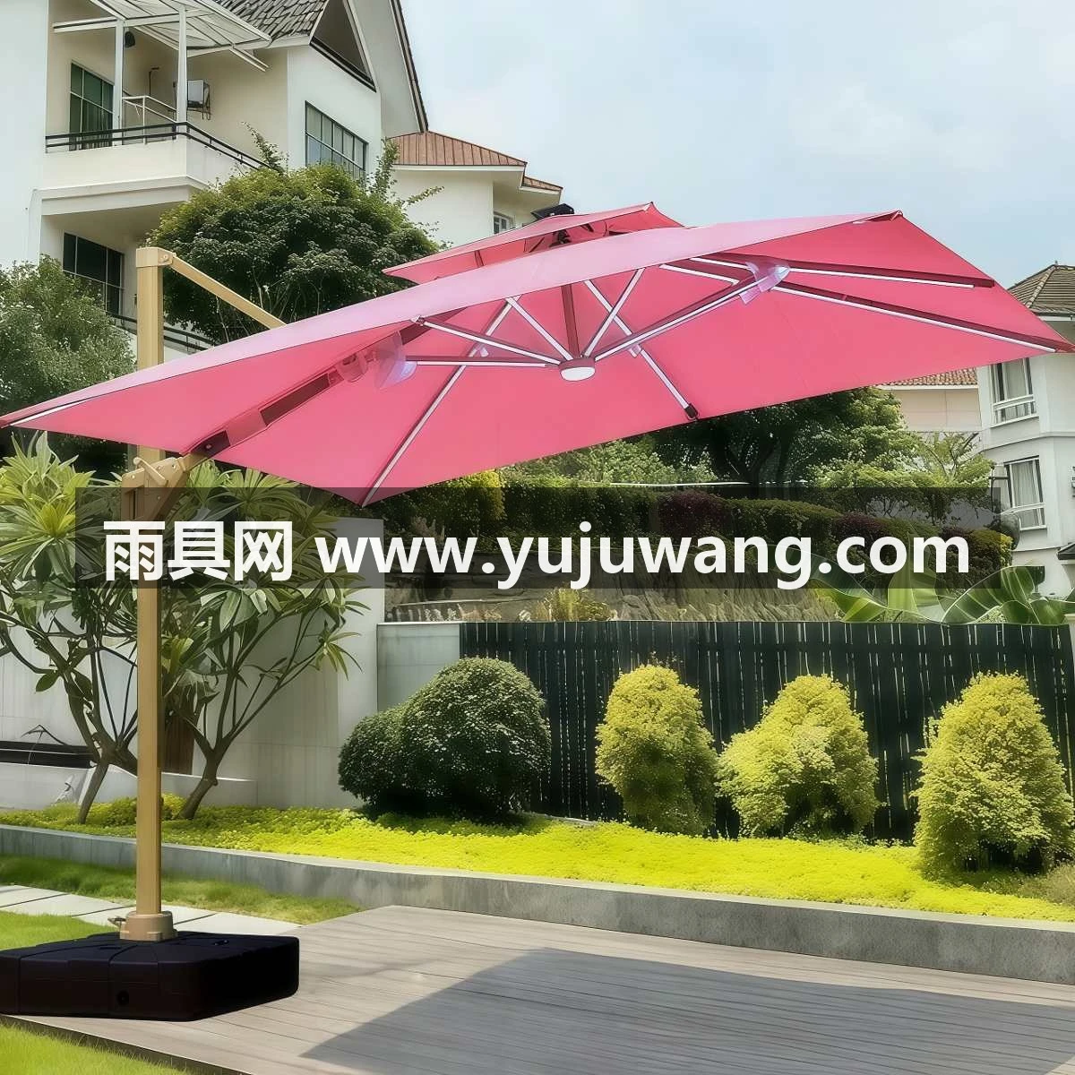 武汉雨具网·户外粉色方形遮阳伞酒店别墅门口伞物业伞彩色定制罗马伞2米5大伞·产品图5