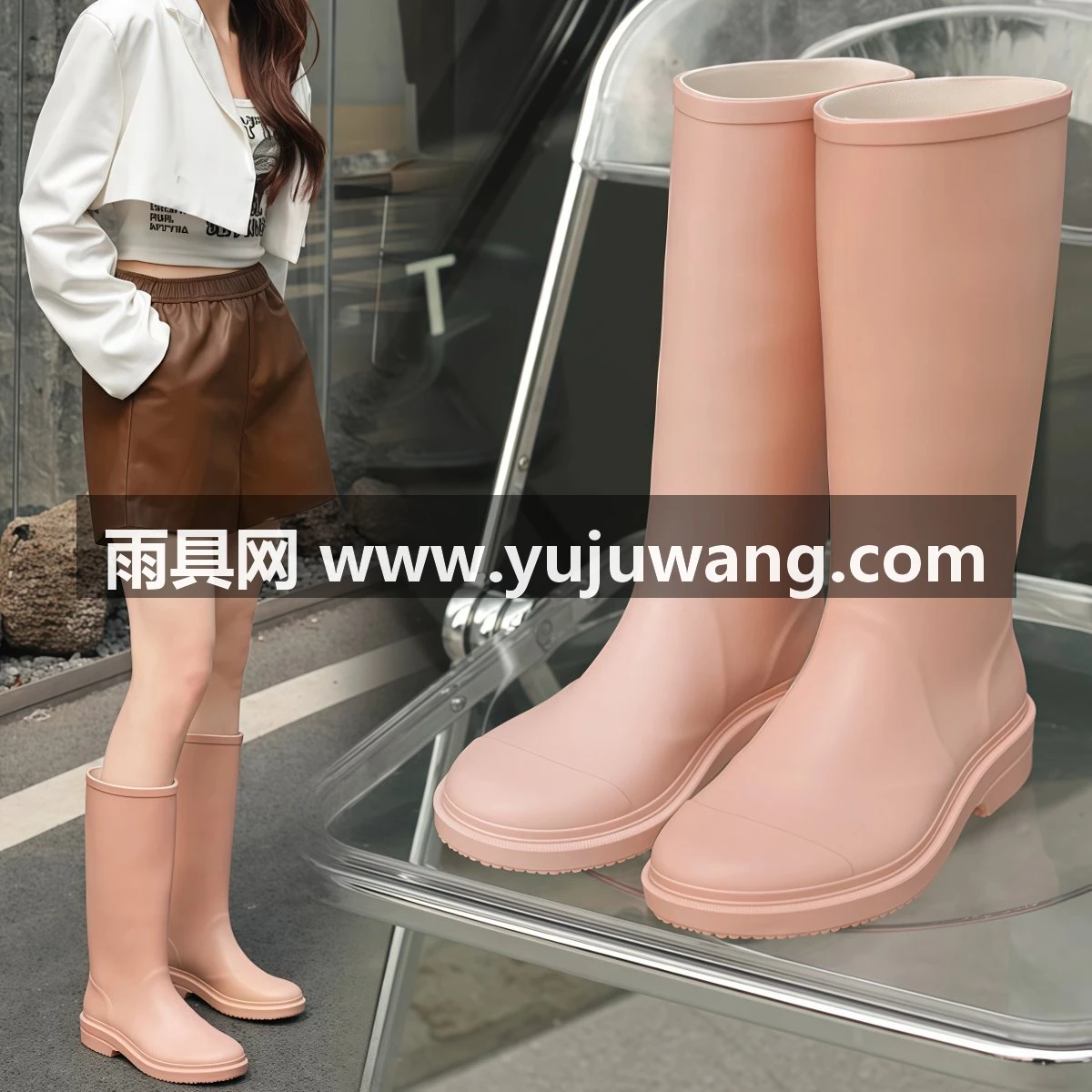 武汉雨具网·雨鞋女款成人水鞋女新款雨靴时尚款外穿胶鞋防水防滑高筒水靴·产品图3