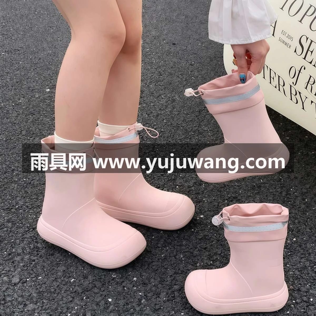 武汉雨具网·时尚外穿ins潮防水抽绳束口雨靴女四季通用亲子水筒靴雨鞋·产品图4