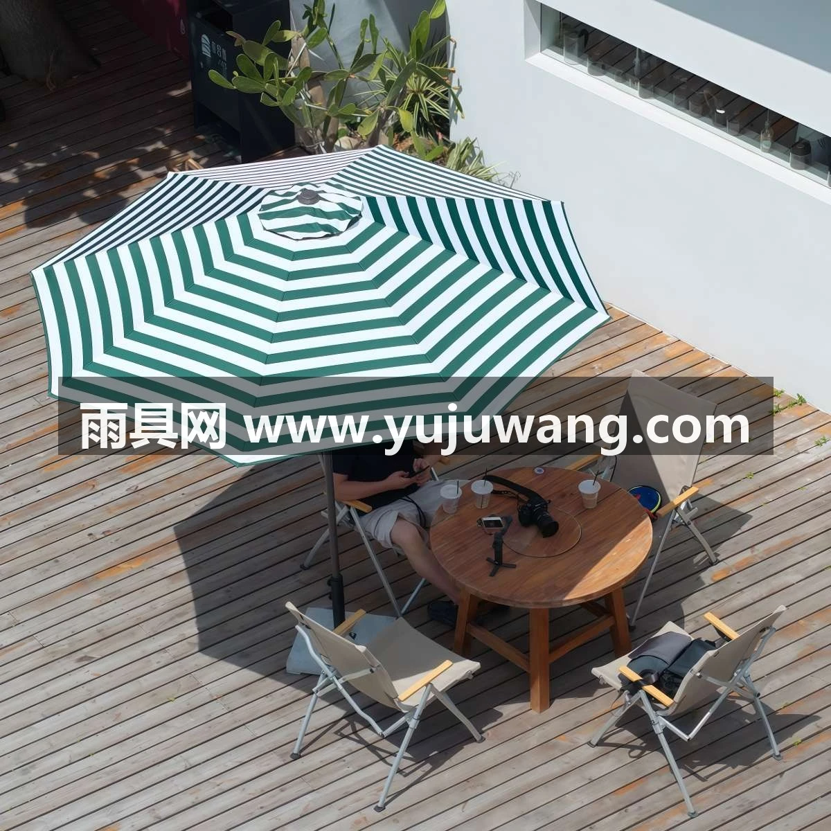 绿白条中柱伞 条纹遮阳伞咖啡店民宿户外太阳伞商用外摆中柱伞