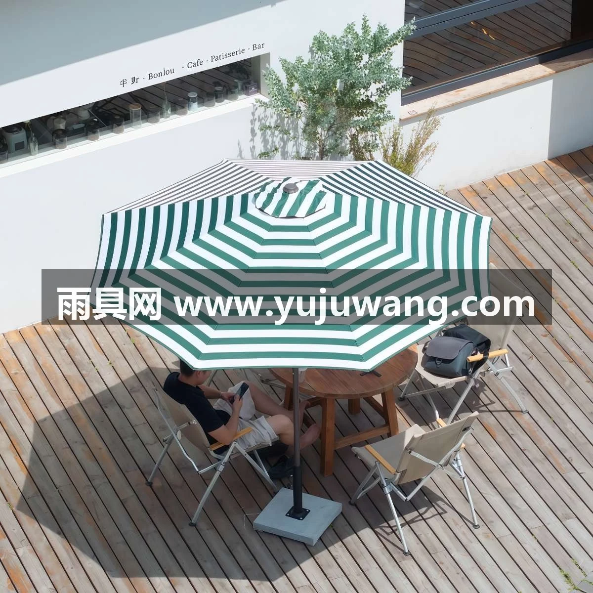 武汉雨具网·绿白条中柱伞 条纹遮阳伞咖啡店民宿户外太阳伞商用外摆中柱伞·产品图3