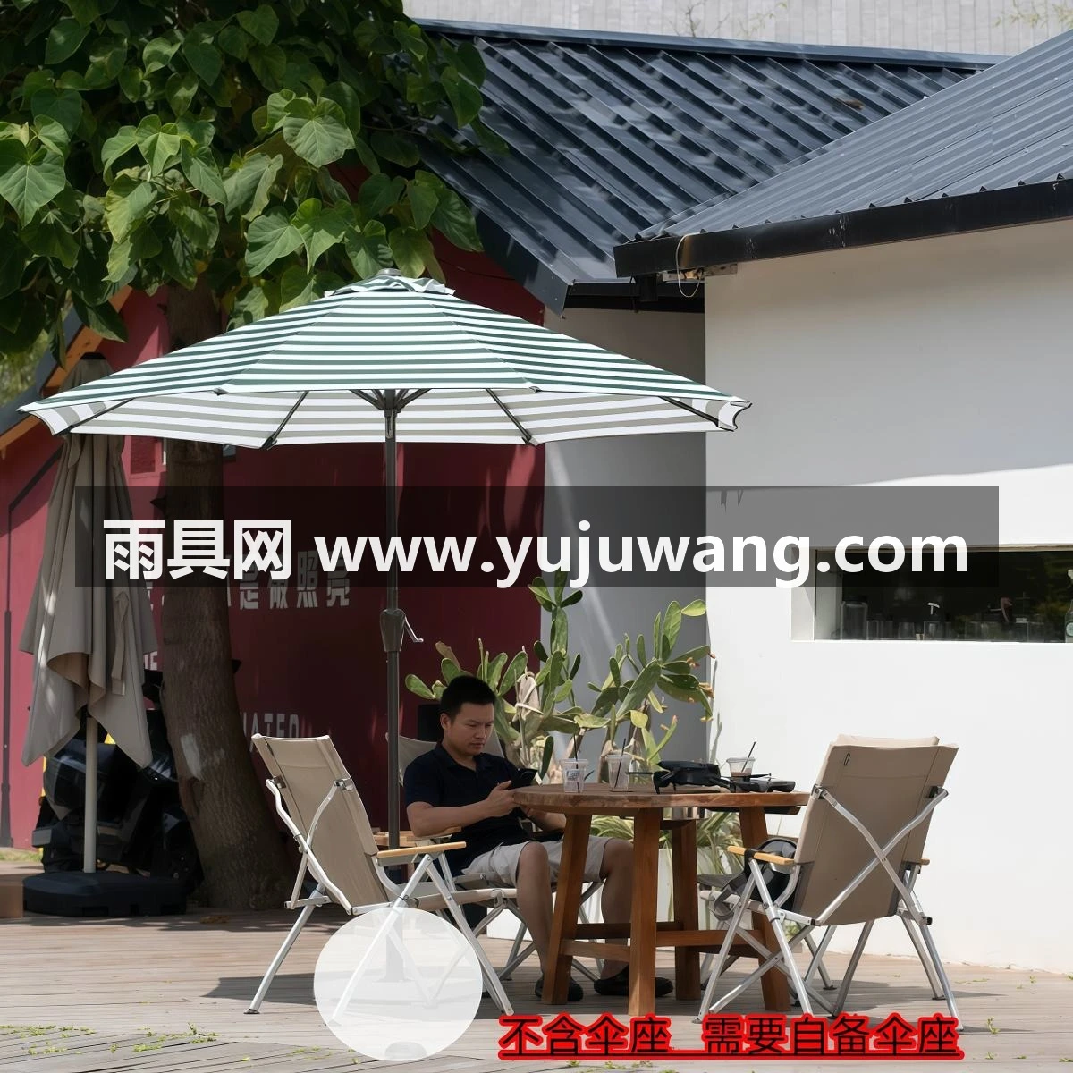 武汉雨具网·绿白条中柱伞 条纹遮阳伞咖啡店民宿户外太阳伞商用外摆中柱伞·产品图6