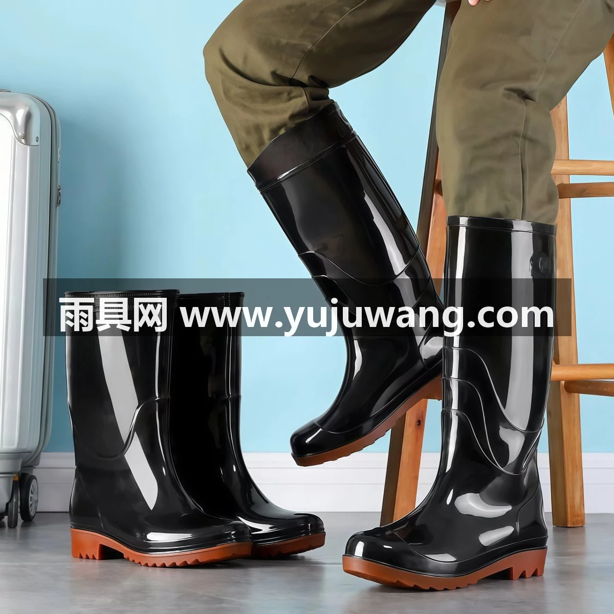 武汉雨具网·雨鞋耐磨牛筋底男士高筒加厚胶雨靴防滑劳保防水靴中筒橡胶新款·产品图3