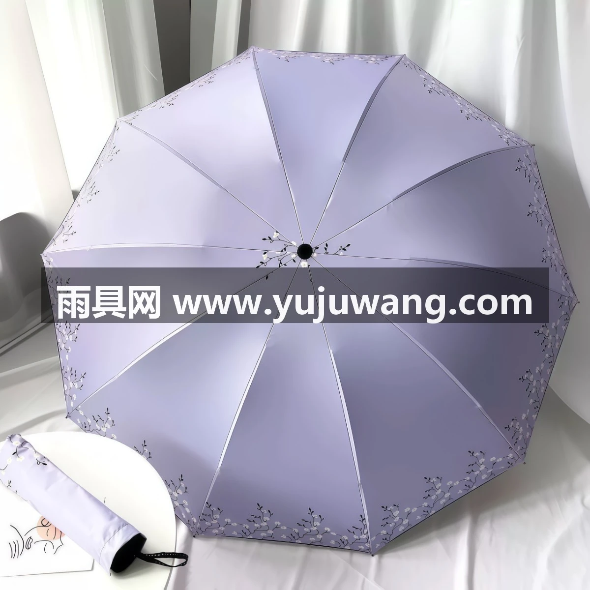 武汉雨具网·十骨大号双人雨伞小清新太阳伞黑胶防晒遮阳晴雨两用三折伞女手动·产品图2