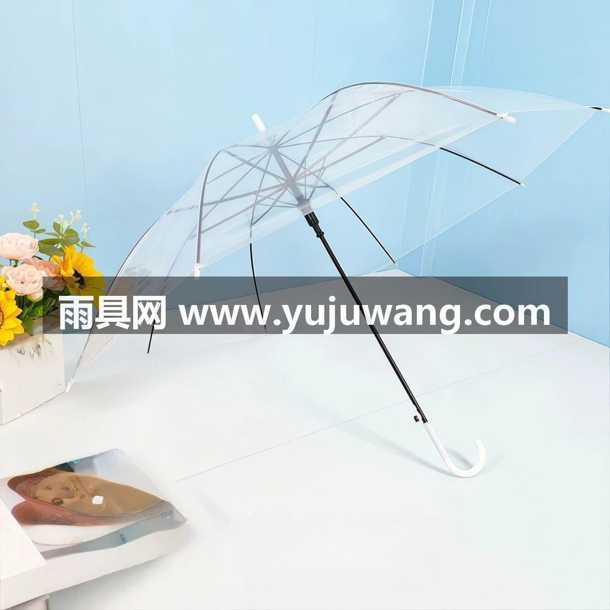 武汉雨具网·透明雨伞大量批发ins网红小清新高颜值学生一次性长柄透明广告伞·产品图2