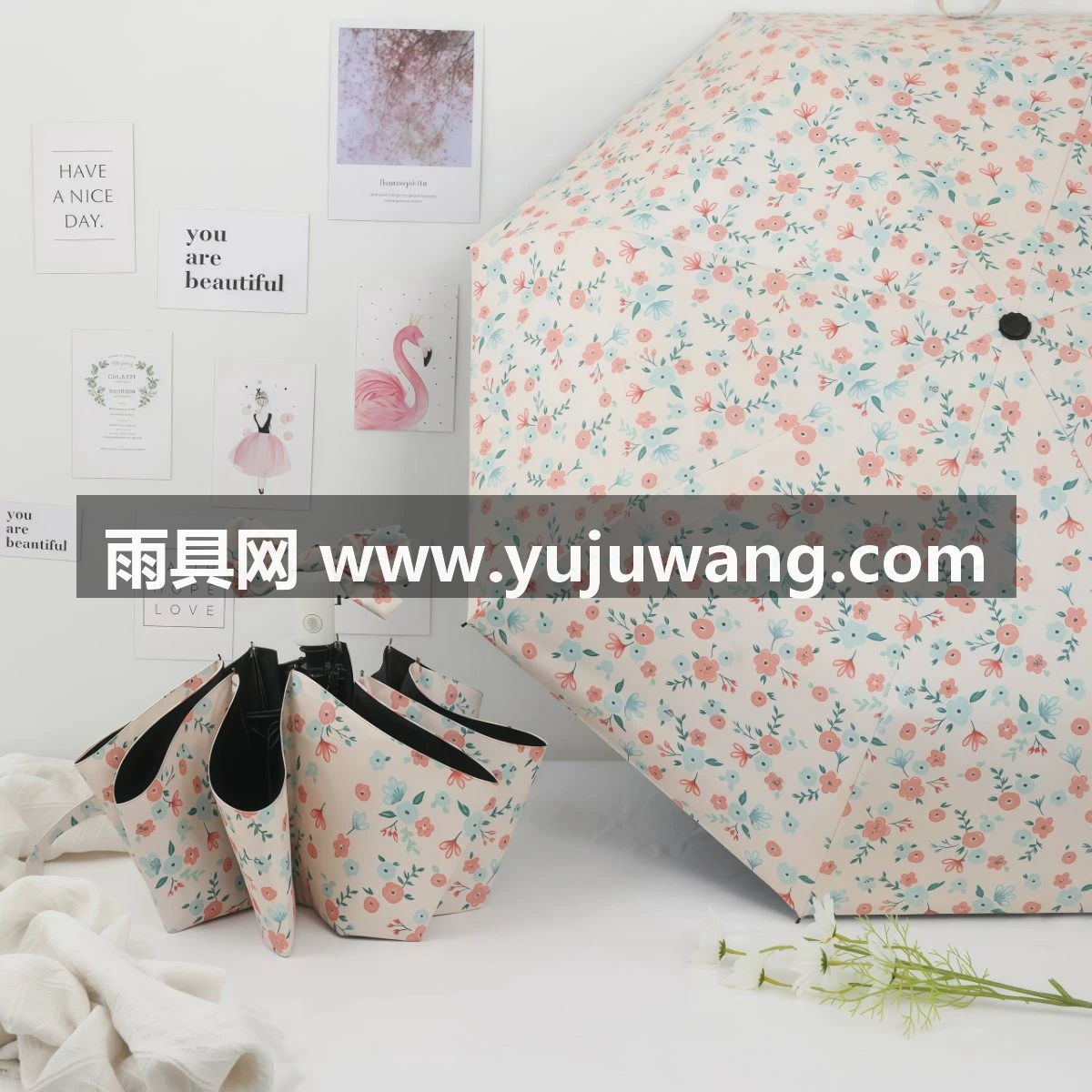 武汉雨具网·法式ins碎花全自动晴雨两用折叠防晒防紫外线遮阳女生高颜值雨伞·产品图5