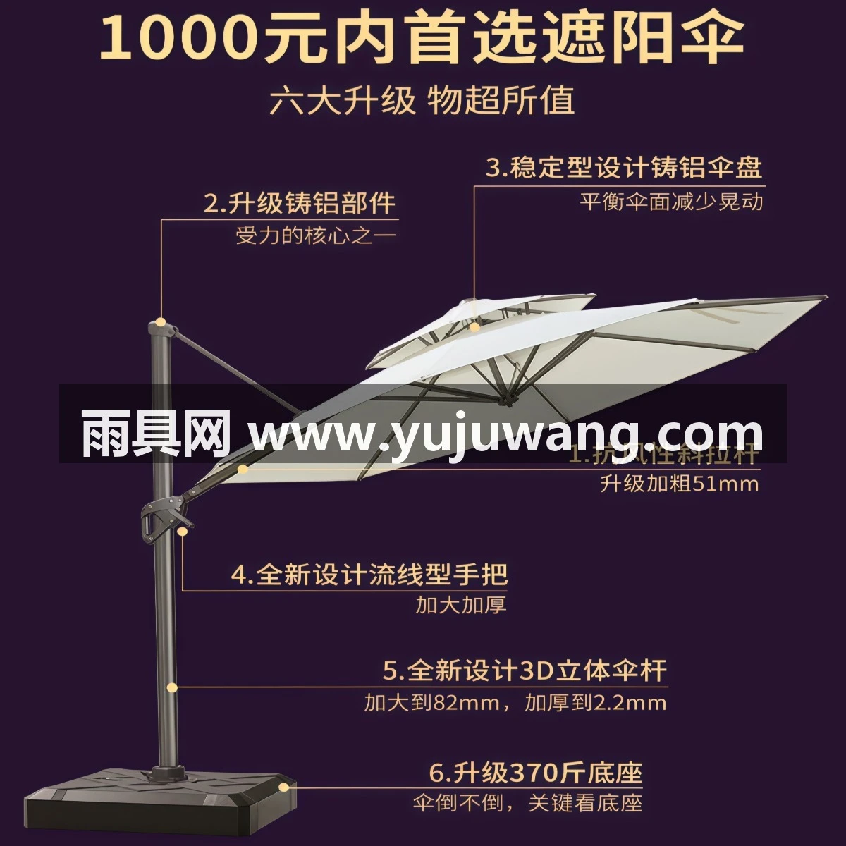 武汉雨具网·紫叶户外遮阳伞别墅罗马伞户外伞花园太阳伞庭院伞室外露台遮阳棚·产品图3