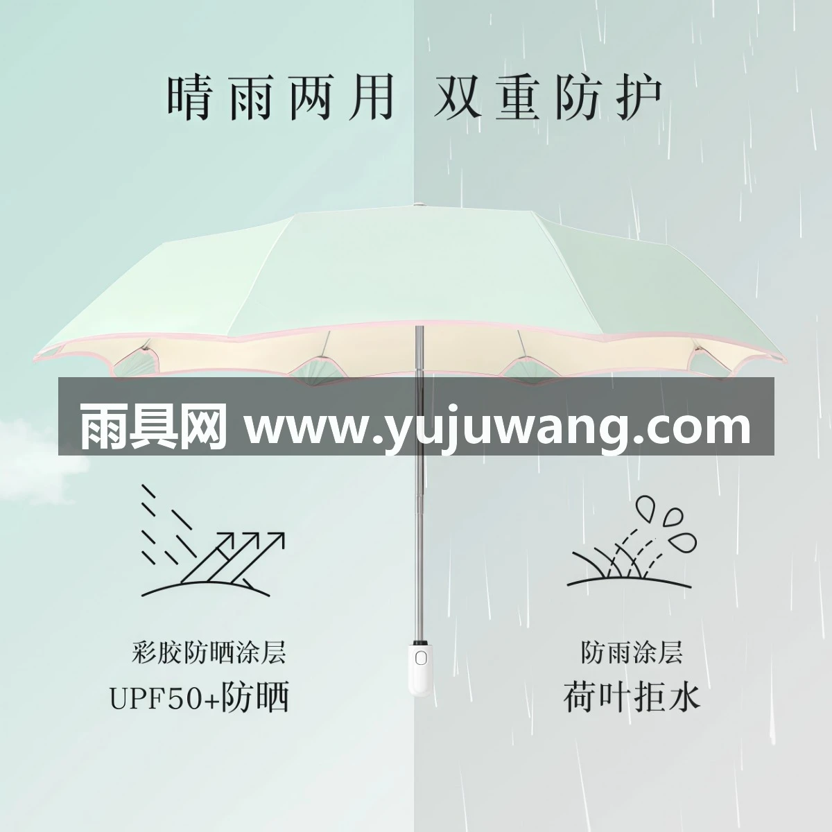武汉雨具网·防回弹全自动折叠晴雨两用彩胶防晒太阳伞防紫外线女节节收遮阳伞·产品图4