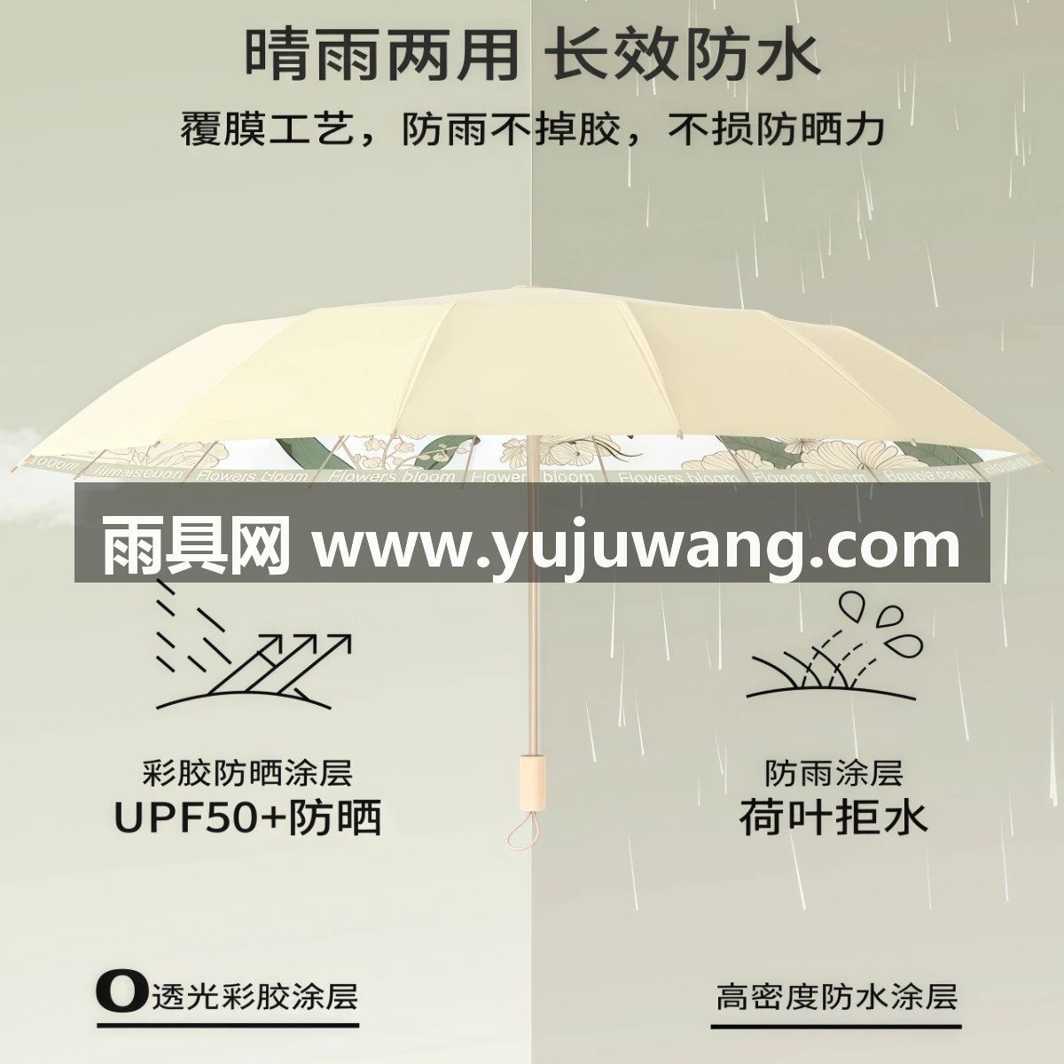武汉雨具网·新款16骨雨伞女折叠大号抗风晴雨两用太阳伞防晒防紫外线遮阳伞·产品图3