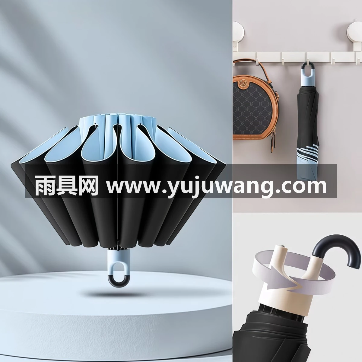 武汉雨具网·手开手动环扣防晒伞遮阳伞雨伞男女加大加厚加固男折叠晴雨两用伞·产品图6
