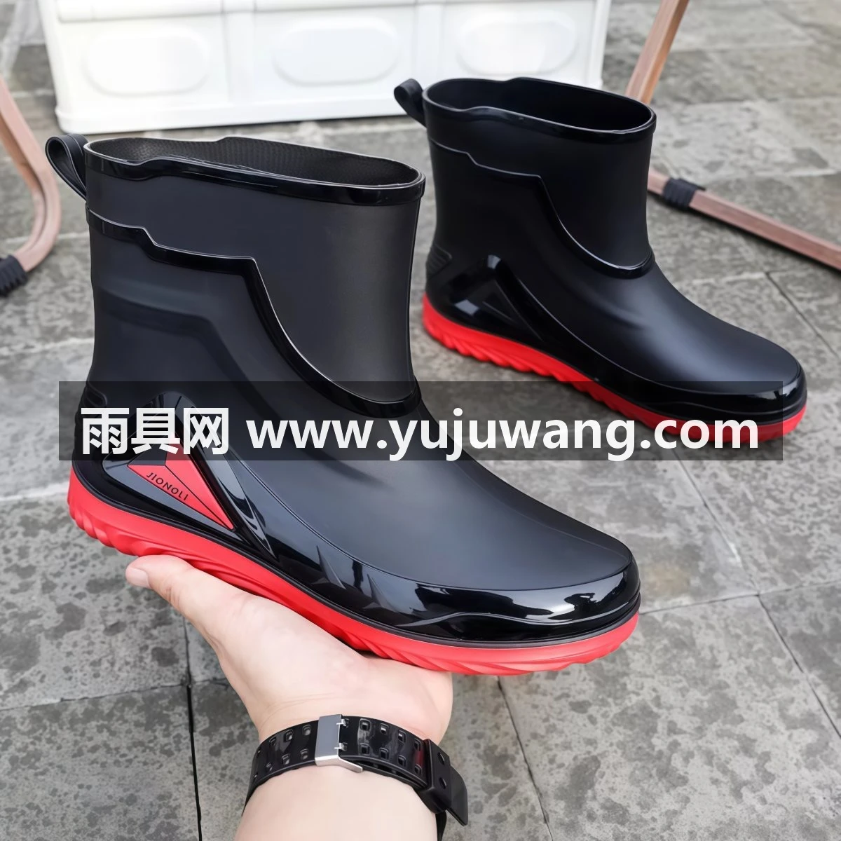 武汉雨具网·高档雨鞋男新款束口防雨防水鞋短中筒防滑雨靴加绒棉水靴工作胶鞋·产品图2