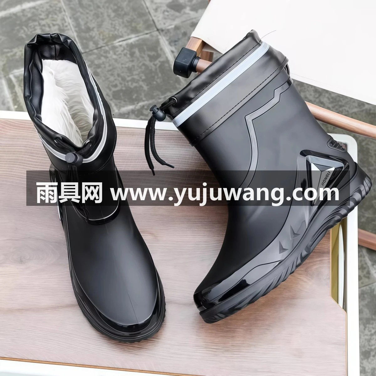 武汉雨具网·高档雨鞋男新款束口防雨防水鞋短中筒防滑雨靴加绒棉水靴工作胶鞋·产品图4