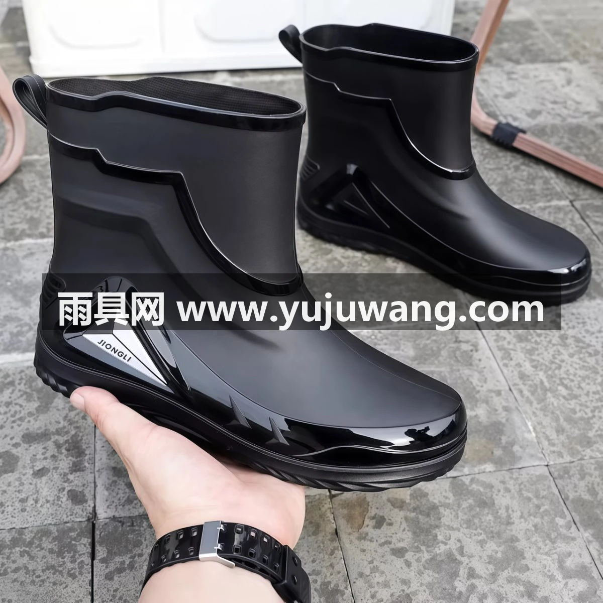 武汉雨具网·高档雨鞋男新款束口防雨防水鞋短中筒防滑雨靴加绒棉水靴工作胶鞋·产品图3