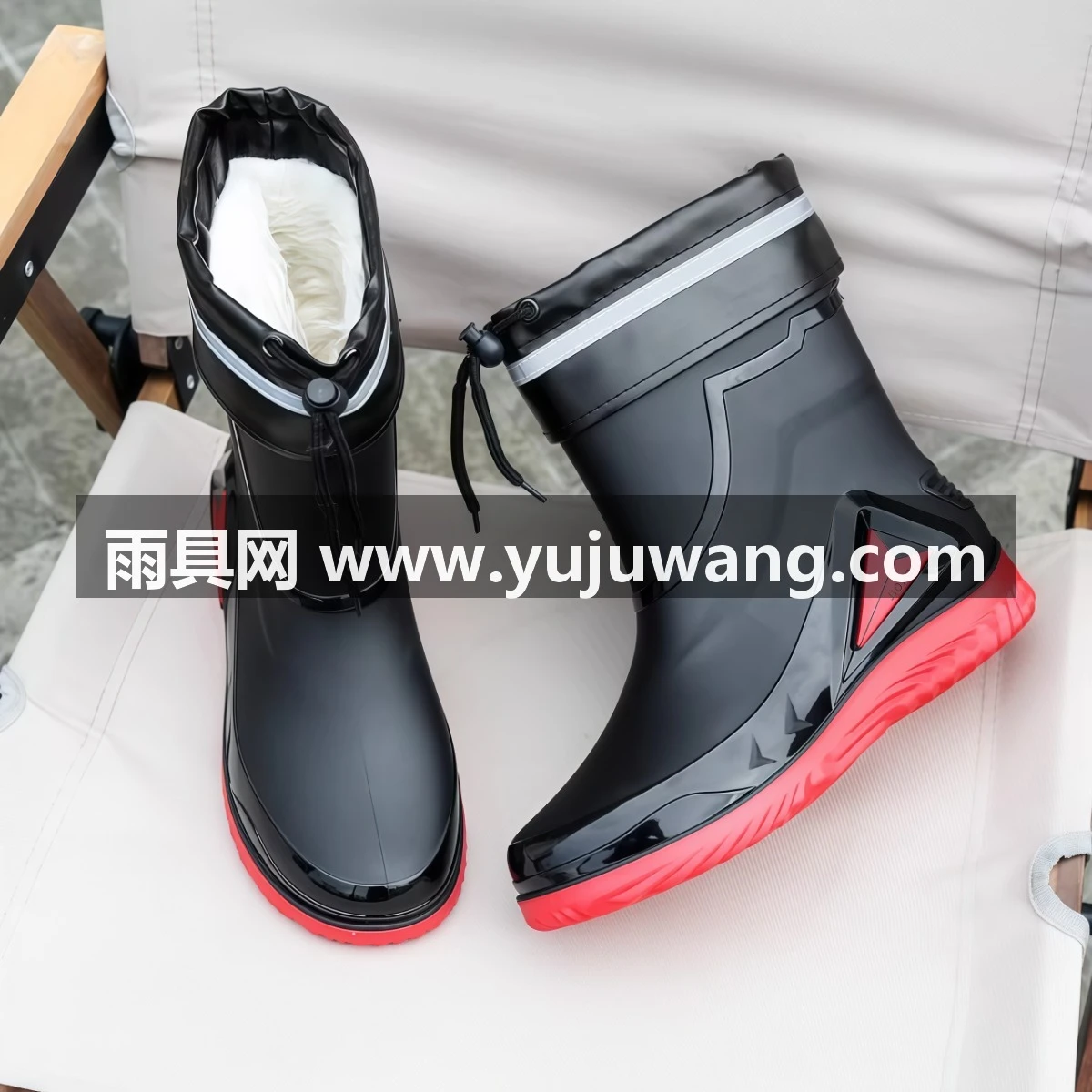 武汉雨具网·高档雨鞋男新款束口防雨防水鞋短中筒防滑雨靴加绒棉水靴工作胶鞋·产品图5
