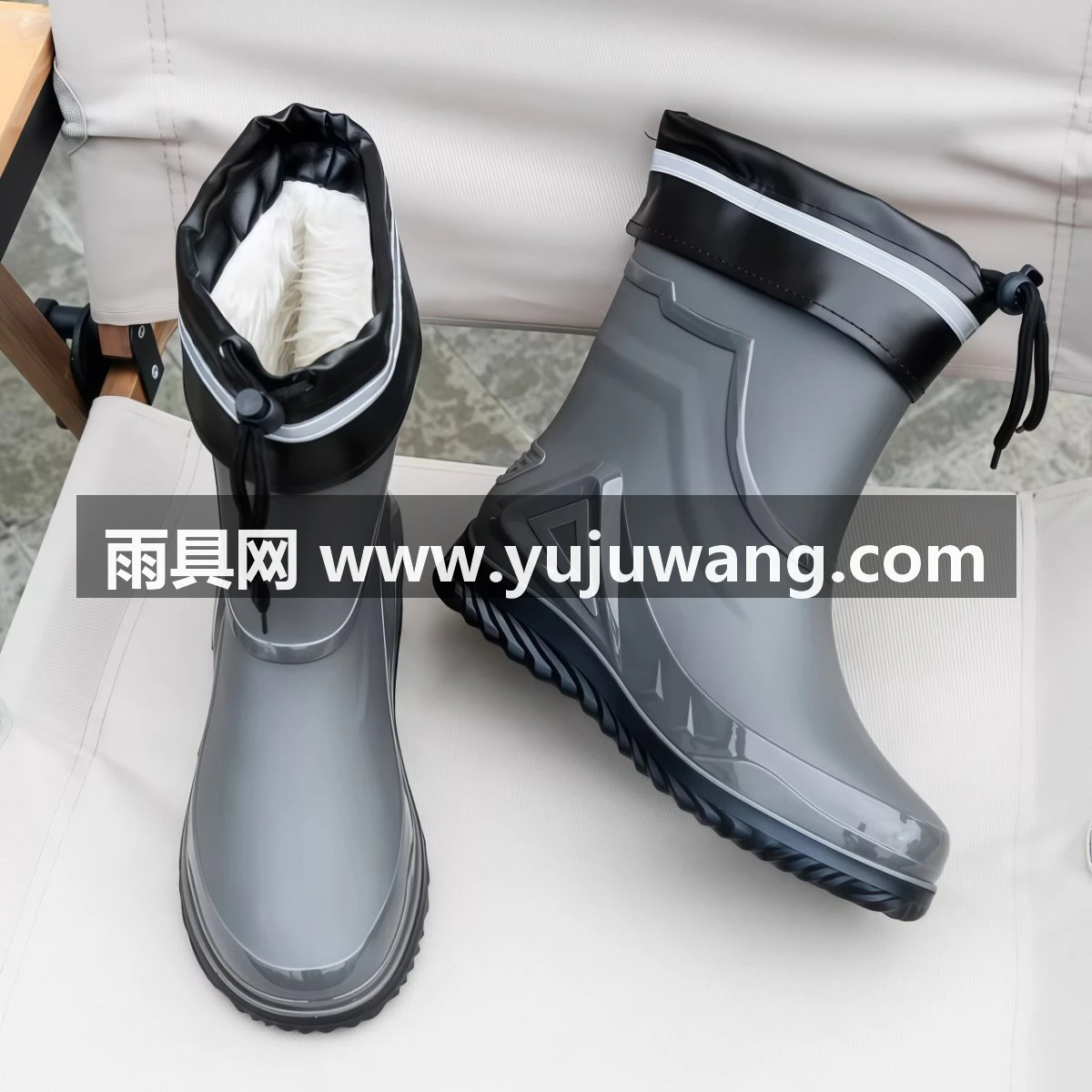 武汉雨具网·高档雨鞋男新款束口防雨防水鞋短中筒防滑雨靴加绒棉水靴工作胶鞋·产品图6