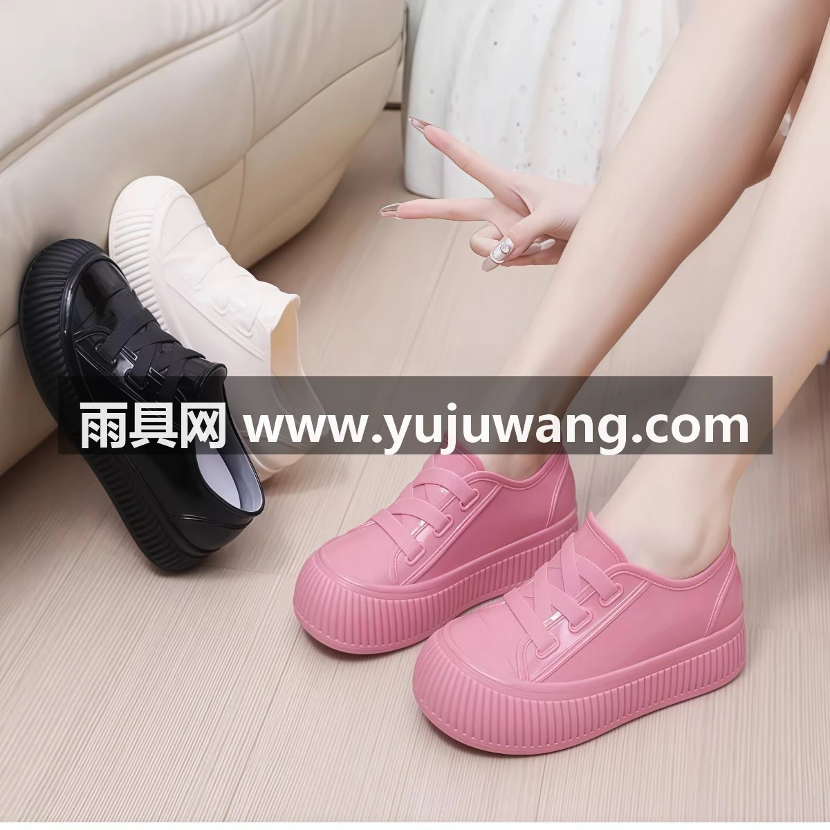 武汉雨具网·雨鞋女新款耐磨防水鞋时尚短筒雨靴厚底增高低帮水靴厨房洗车胶鞋·产品图4