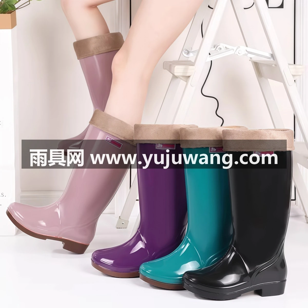 武汉雨具网·雨鞋女款高筒雨靴女士水鞋防水防滑加绒保暖时尚水靴劳保工作胶鞋·产品图3