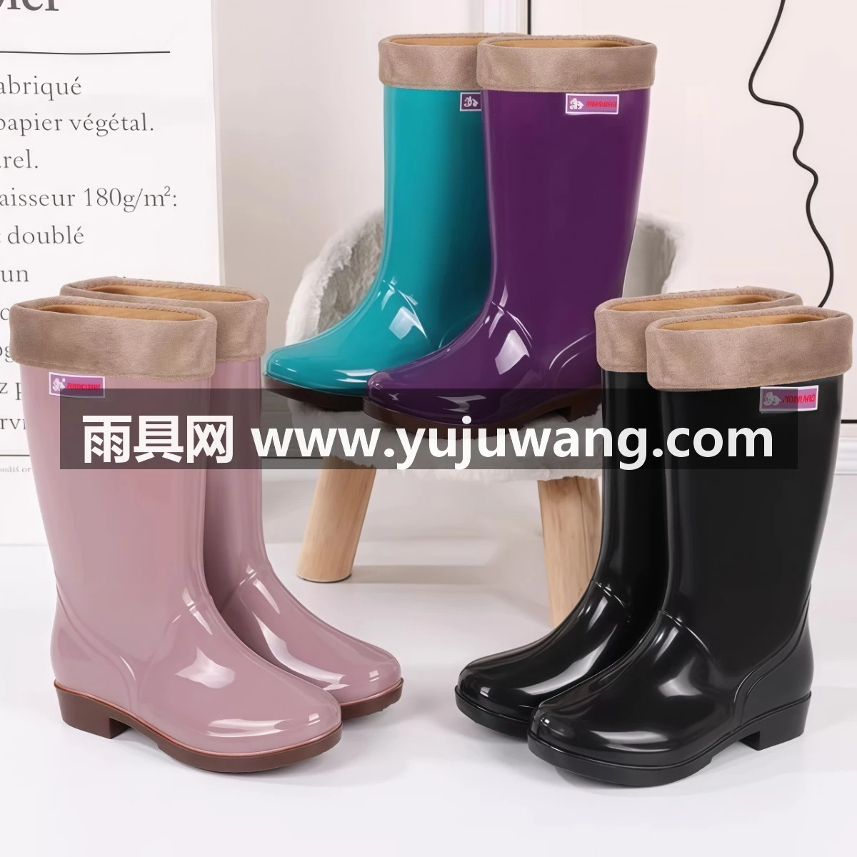 武汉雨具网·雨鞋女款高筒雨靴女士水鞋防水防滑加绒保暖时尚水靴劳保工作胶鞋·产品图4