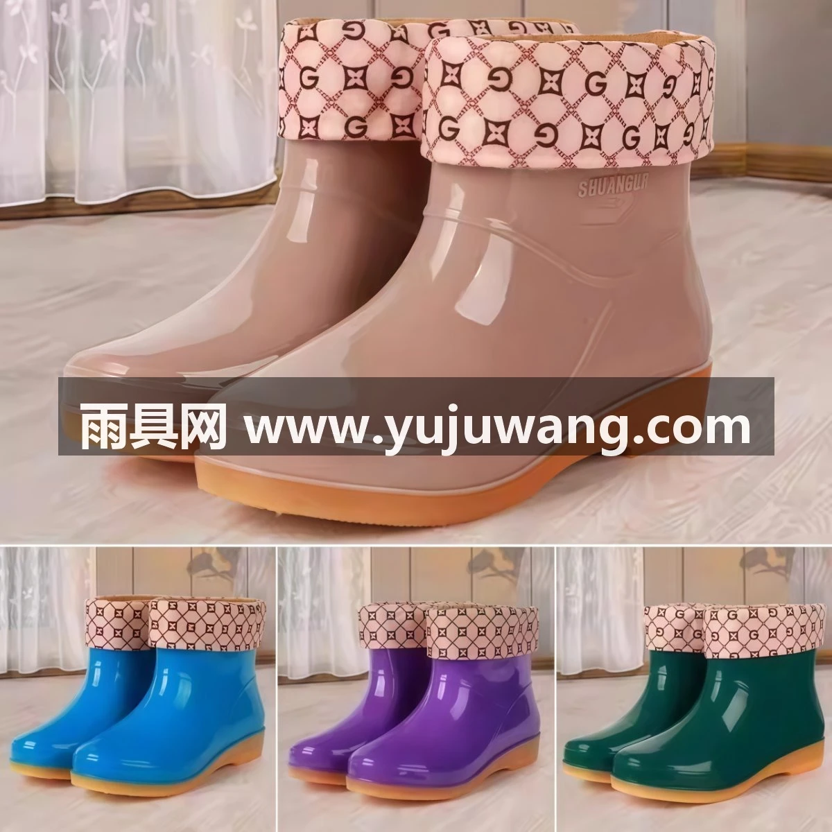 武汉雨具网·雨鞋女短筒春秋休闲韩版加棉保暖可拆洗车厨房厚底浅口低帮水靴女·产品图3