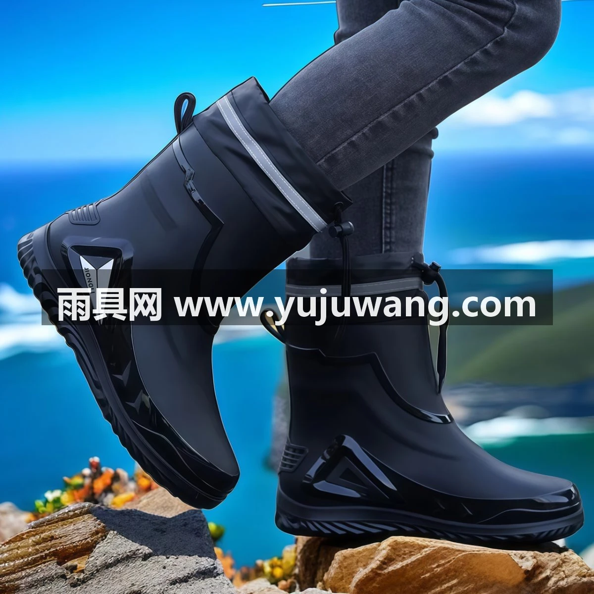 雨鞋男款防水束口钓鱼轻便水鞋绒套保暖防滑胶鞋平底外卖骑手雨靴
