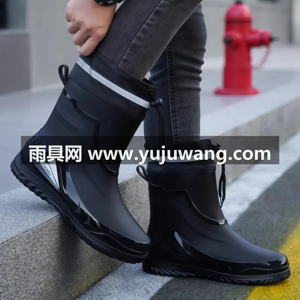 武汉雨具网·雨鞋男款防水束口钓鱼轻便水鞋绒套保暖防滑胶鞋平底外卖骑手雨靴·产品图3