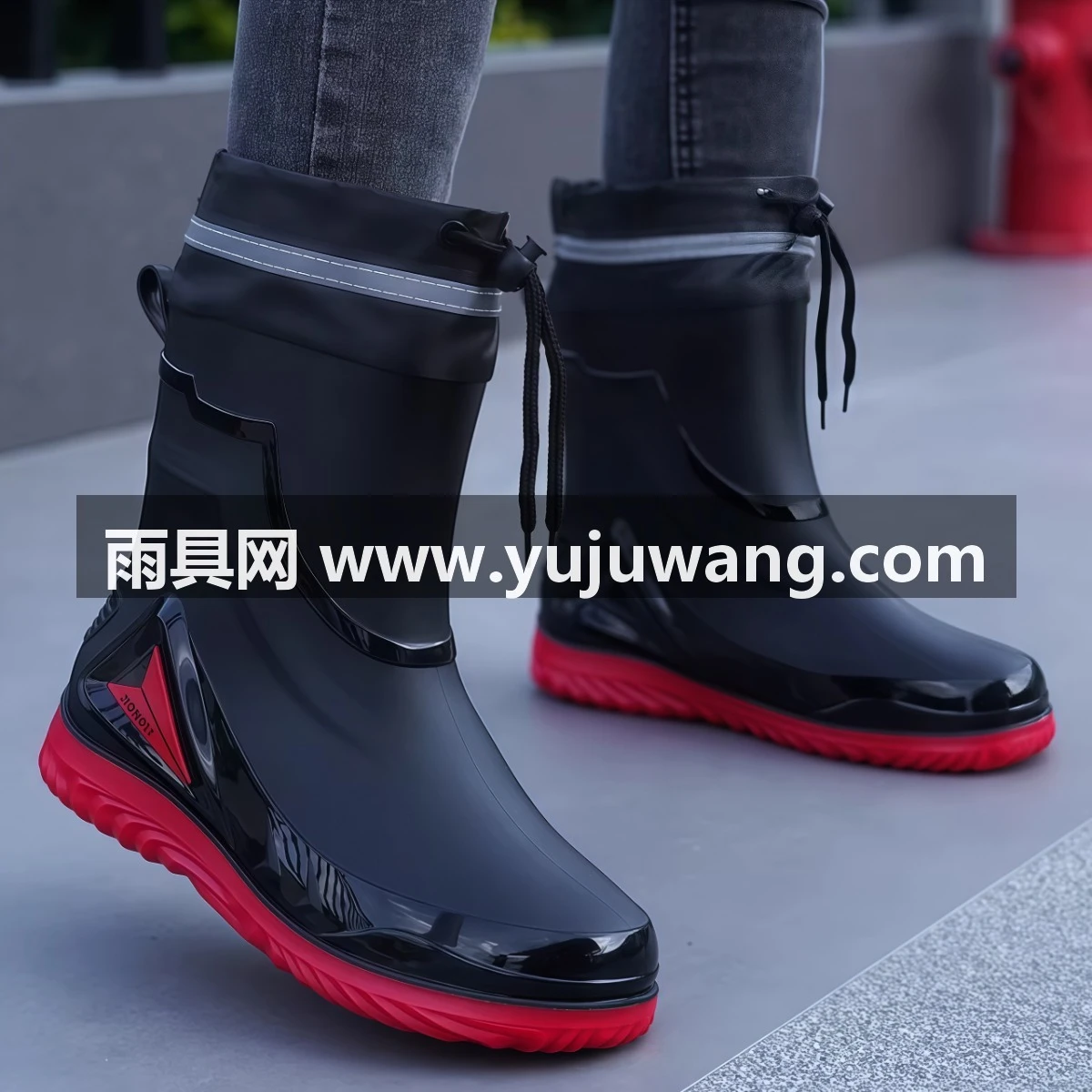 武汉雨具网·雨鞋男款防水束口钓鱼轻便水鞋绒套保暖防滑胶鞋平底外卖骑手雨靴·产品图2