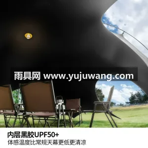 150D牛津布 · 仿生骨架玻杆 本款黑胶速开穹顶天幕帐篷二合一产品，由武 图3