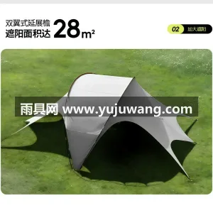 150D牛津布 · 仿生骨架玻杆 本款黑胶速开穹顶天幕帐篷二合一产品，由武 图5