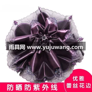 黑胶布料 · 全钢伞架 · 环形钢筘 武汉大型雨具源头供应链供货黑胶蕾丝晴雨伞 图3