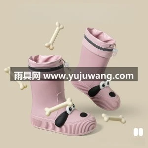 儿童雨鞋女童新款可爱卡通小狗水鞋室外防水男童四季加绒PVC软底