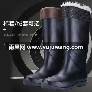 PVC材质 · 可拆卸棉套 · 一体成型 武汉大型雨具源头供应链供货男士磨砂黑雨鞋 图2