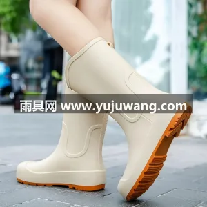 PVC材质 · 可拆卸棉套 · 防滑鞋底 雨鞋时尚女款2026新款中高筒防滑加厚女士防水鞋户