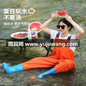 女款下水裤赶海装备成人防水衣下半身涉水服水叉水鞋连体全身雨裤