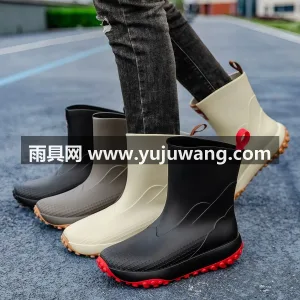 一体成型 · PVC材质 · 防滑纹路  武汉大型雨具供应链供货男款中筒加绒雨鞋， 图4
