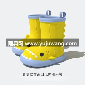 PVC材质 · 凹凸纹理鞋底 · 撞色包 武汉大型雨具供应链供货小鲨鱼儿童雨鞋，男 图6