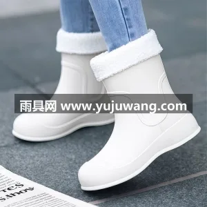 一体成型 · 可拆卸加绒棉套 · PVC 武汉大型雨具供应链供货时尚短筒女士雨鞋， 图6