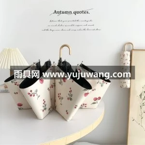 复古弯钩太阳伞防晒防紫外线便携黑胶小巧折叠遮阳手动晴雨两用