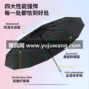 黑胶防晒 · 复合涂层 · 防紫外线 武汉雨具供应链服务商直供全自动晴雨两用伞 图3