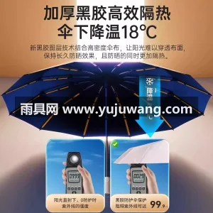 黑胶防晒 · 复合涂层 · 防紫外线 武汉雨具供应链服务商直供全自动晴雨两用伞 图2
